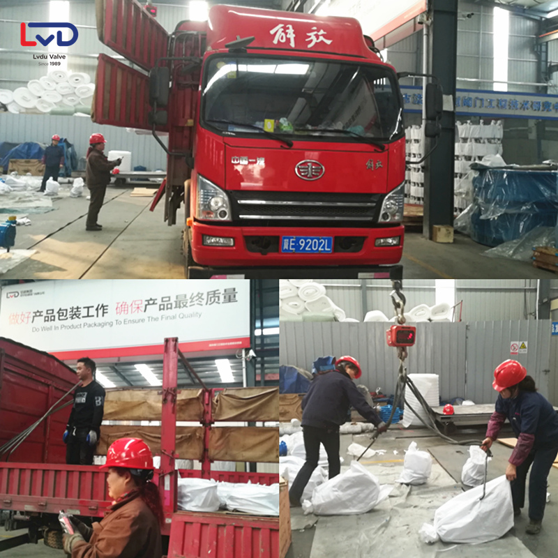 <發(fā)貨現(xiàn)場(chǎng)>40臺(tái)10公斤軟密封法蘭蝶閥裝車啟程河北